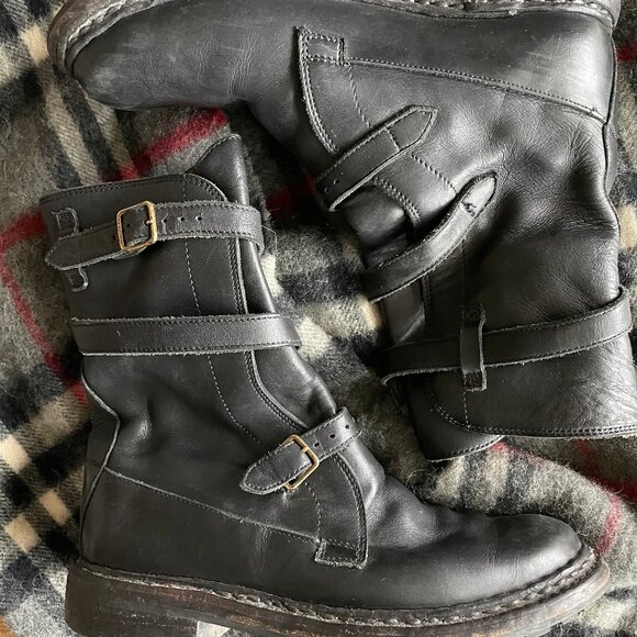 Burberry Black Leather Boots EU37 Straps two Buckles - Picture 1 of 7